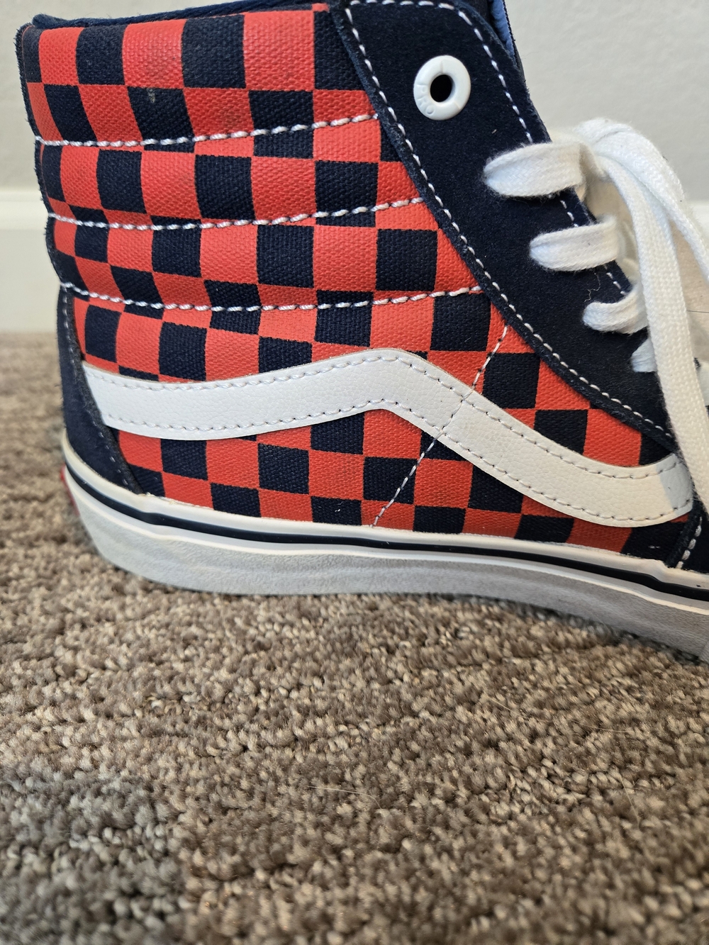 VANS Sk8-Hi Pro Blue/Red Check High Top Lace Up Suede Skate Sneakers Y2K - Picture 5 of 12